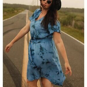 Cloth & Stone Anthropologie Tie Dye Tencel Midi Dress Blue Navy Size Large